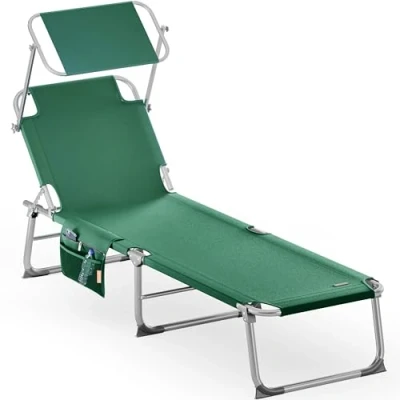Abbildung von Casaria® Sonnenliege Ibiza Klappbar Wetterfest 150kg Belastbar 190x59cm Garten Outdoor Gartenliege Liegestuhl Klappliege mit Dach Alu Moosgrün
