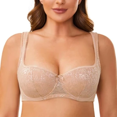 Abbildung von MELENECA Damen Balconette BH mit Bügel Sexy Spitzen Push Up Stütz Beige 100E