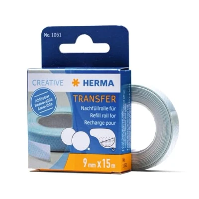 Abbildung von HERMA 1061 Kleberoller Nachfüllkassette doppelseitig ablösbar, 15 m, selbstklebende Klebeband Nachfüllrolle für Klebebandroller, Refill Fotos, Basteln, Schule &amp; Büro