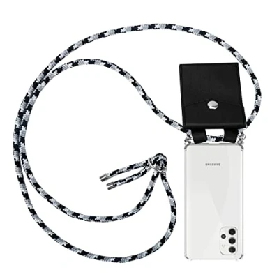 Abbildung von Cadorabo Handykette kompatibel mit Samsung Galaxy A32 5G Schutzhülle TPU Silikon Case Necklace Design Slim Kratzfest Kordel Band Etui Rundumschutz Hülle für in Grau