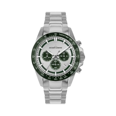 Abbildung von Jacques Lemans 1 2207E Herren Uhr Chronograph Silberfarben/Grün