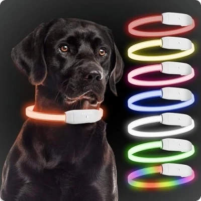 Abbildung von PAJ GPS Light stark leuchtendes Leuchthalsband für Hunde &amp; Katzen Aller Größen individuelle Länge 20 70cm 100% Wasserfest 7 Verschiedene Farbmodi Sichtbarkeit Sicherheit bei Nacht
