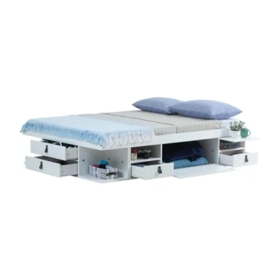 Abbildung von Bett mit Stauraum Bali 140x200 Weiss Bettkasten u. viel Stauraum, ideal f. kleine Schlafzimmer Aufbewahrung inkl. Lattenrost Praktisch, Robust und Stilvoll