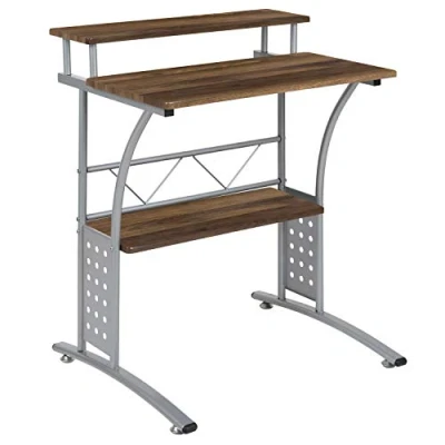 Abbildung von Flash Furniture Computer Schreibtisch mit oberem und unterem Ablagefach, Metall, rustikale Walnuss, 1 Stück
