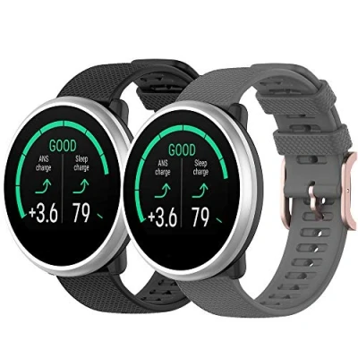 Abbildung von Yikamosi Kompatibel mit Polar Pacer/Ignite/Unite Armband,20mm Schnellverschluss Weiches Silikon Roségold rostfreiem Metallverschluss Ersatzbänder für Pacer/Ignite/Unite,Schwarz+Grau