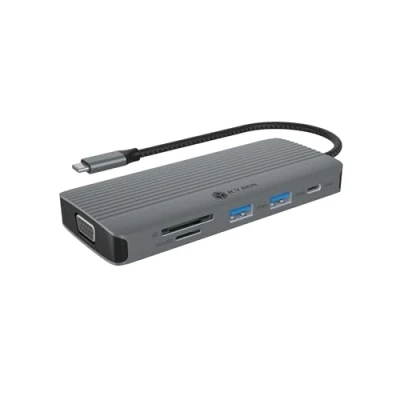 Abbildung von ICY BOX USB C Docking Station (10 in 1) mit 1x HDMI (4k 60 Hz), 1xVGA (2k 3X A, C, SD/microSD Kartenleser, Gigabit Ethernet, 100W Power Delivery, Aluminiumgehäuse, IB DK4040a CPD