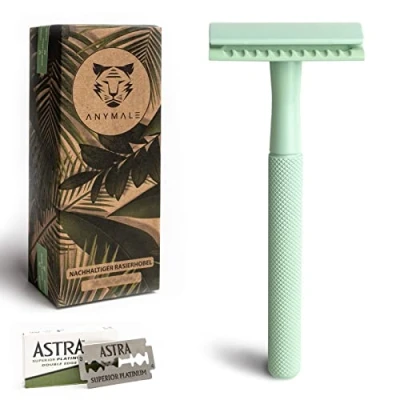 Abbildung von ANYMALE® Rasierhobel Mint Edition inklusive 5 ASTRA Klingen Zero Waste Rasierer für Damen und Herren