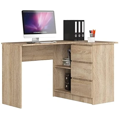 Abbildung von AKORD Eck Schreibtisch B 16 mit 3 Schubladen und 2 Ablagen ecktisch für Home Office Einfache Montage Sonoma Eiche