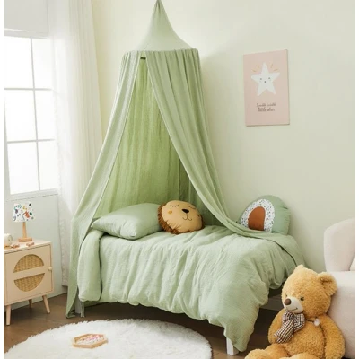 Abbildung von Alavya Home® Betthimmel Baldachin Kinderzimmer Bio Baumwolle Musselin für Schlafzimmer (GOTS Zertifiziert I Passt um Babybett, Kinderbett, Hausbett), Saumlänge ca. 250cm Moskitonetz Insektenschutz Kinder Spielzelte