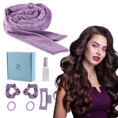 Abbildung von PURESSENSE Beauty Lockenwickler über Nacht für Locken ohne Hitze Heatless Curls Band Haarnudel Set hitzefreie Overnight &amp; Blowout Hair Lockenband grosse (Lila, 155 cm)