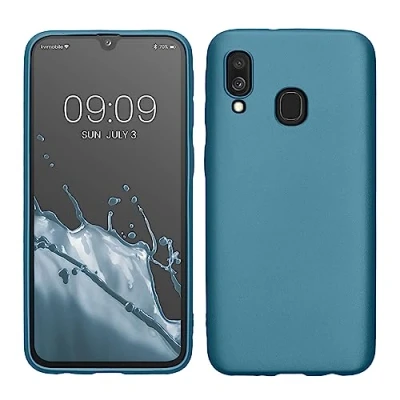 Abbildung von kwmobile Case kompatibel mit Samsung Galaxy A40 Hülle Schutzhülle aus Silikon metallisch schimmernd Handyhülle Metallic Karibikblau