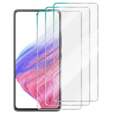 Abbildung von Cadorabo Panzerfolie kompatibel mit Samsung A55 Schutzfolie in KRISTALL KLAR Gehärtetes (Tempered) Display Schutzglas 9H Härte 3D Touch Kompatibilität