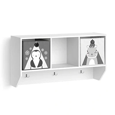 Abbildung von Vicco Wandregal für das Kinderzimmer Luigi, Weiß, 107 x 56 cm mit 2 Faltboxen Opt.1