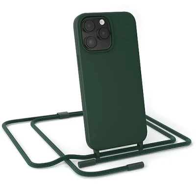 Abbildung von EAZY CASE Handykette Silikon Premium kompatibel mit iPhone 14 Pro Max Handyhülle Umhängeband, Handykordel Schutzhülle, Silikonhülle, Hülle Band, Kette für Smartphone, Pinien Grün