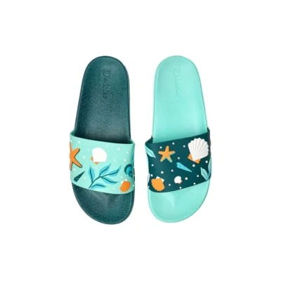 Abbildung von Dedoles Badeschuhe &amp; Hausschuhe Damen Herren Kinder Badesandalen lustige Designs Bücher Kaffee Party Pizza Fuchs Bär Lama Wolken Geschenk, Farbe: Blau, Motiv: Muscheln, Gr. 36