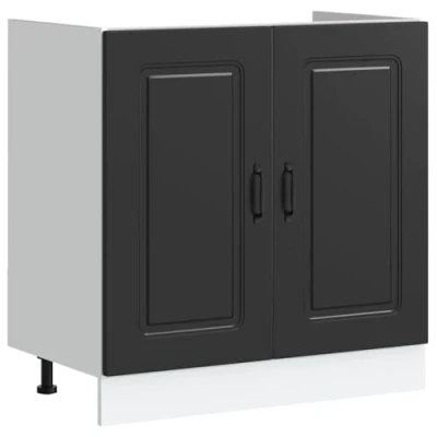 Abbildung von vidaXL Spülenunterschrank Kalmar Schwarz 80x46x81,5 cm Holzwerkstoff, Küchenunterschrank, Unterschrank für Küche, Küchenzeile, Küchenschrank