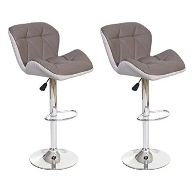 Abbildung von Mendler 2er Set Barhocker HWC A92, Barstuhl Tresenhocker, höhenverstellbar Kunstleder Taupe grau