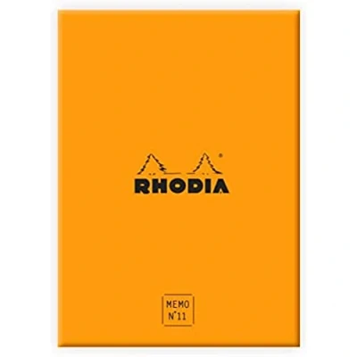 Abbildung von Rhodia 194051C Schreibset mit Box und Memoblock N11 Rhodiatime, 7,5 x 10,5 cm, Dot Lineatur, 240 Blatt, 80g, einzeln eingeschweißt, praktisch kompakt, Orange, 1 Set
