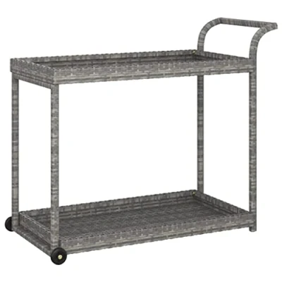Abbildung von vidaXL Barwagen mit 4 Rollen Servierwagen Teewagen Küchenwagen Beistellwagen Arbeitswagen Gartenwagen Grau 100x45x83cm Poly Rattan