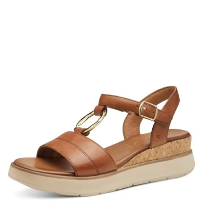 Abbildung von Tamaris Comfort Damen Sandalen flach aus Leder Sommer, Braun (Cognac), 36 EU