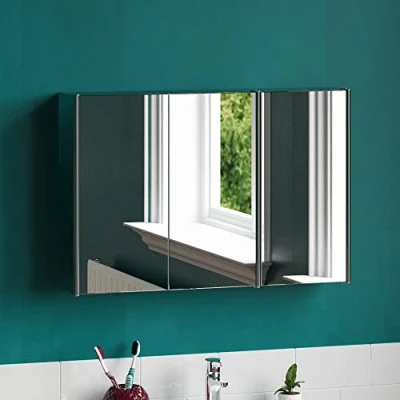 Abbildung von Home Discount Bath Vida Tiano Badezimmerschrank, dreifach verspiegelt, Wandmontage, Edelstahl, moderner Schrank, Glas, Silber, H 45 x W 68 D 13 cm Approx