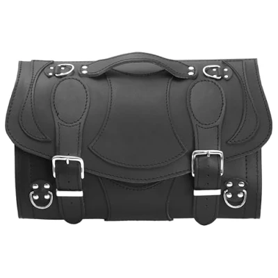 Abbildung von ORLETANOS Devil Black Gepäckkoffer kompatibel mit Harley Davidson XS Sissybar Koffer Rolle Roller Vespa Moped Motorrad HD Lederkoffer Gepäckträger Heckkoffer Chopper Custom schwarz