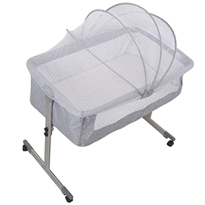 Abbildung von Kinderbett Cododo 2 in 1 Wiege mit Matratze für Geburt und Moskitonetz, Höhenverstellung, Mobile Babywiege Neugeborene/Säugling, Beistellbett (96 x 57 77 cm, grau), YE3604