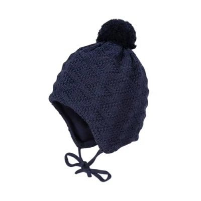Abbildung von maximo Unisex Baby mit Struktur und Pompon Bindeband Mütze, Blau (Dunkelmarine 11), (Herstellergröße: 47)