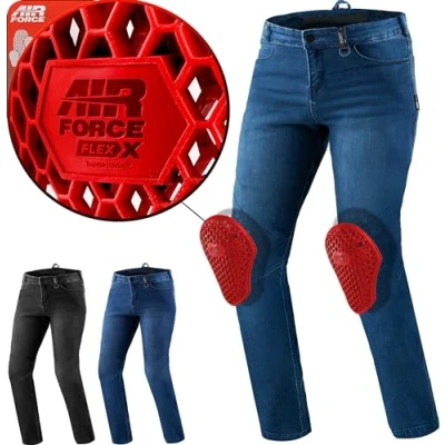 Abbildung von SHIMA RIDER Motorrad Jeans Herren mit Protektoren AIRFORCE Knieprotektoren Motorradhose Kurzgrößen Hosen Motorradjeans für Protektorenhose Textilhose Jeanshose Lang (Männer, Blau, 32/32)