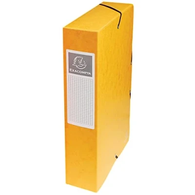 Abbildung von Exacompta 50609E 1 Abheftbox mit Gummibändern Exabox aus Glanzkarton 600g/m2 Rücken 6 cm Maße 25 x 33 für A4 Dokumente Farbe gelb wird montiert geliefert