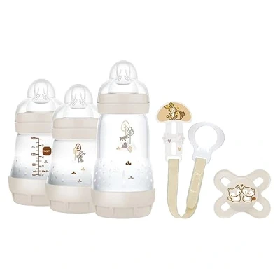 Abbildung von MAM Welcome To The World Geschenkset mit 3 Easy Start Anti Kolik Fläschchen, Nano Schnuller, Clip It! &amp; Cover, Schnullerhülle, neutral