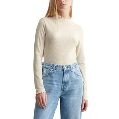 Abbildung von Marc O&#039;Polo Denim SLIM Stretch Langarmshirt, Damen, Größe: Large, Chalky sand