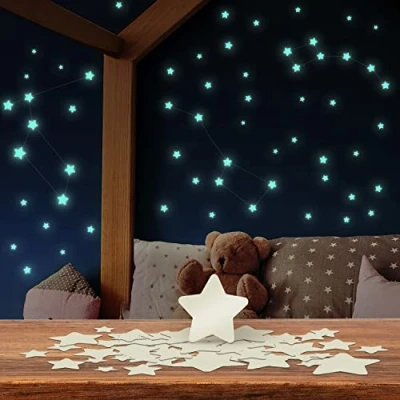 Abbildung von lilimaus Leuchtsterne Kinderzimmer [100 Stck.] SELBSTKLEBEND Leuchtende Sterne für Deko Glow in the dark stars Leucht Sternenhimmel Leuchtsticker Aufkleber leuchtend im Dunkeln