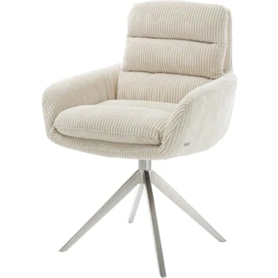Abbildung von Drehstuhl Abelia Flex mit Armlehnen Cord Beige Kreuzgestell breit Edelstahl 360 drehbar Wippfunktion