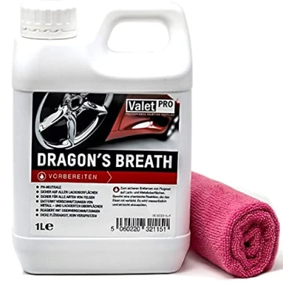 Abbildung von detailmate ValetPro Dragons Breath 1L Kanister Felgenreiniger Flugrost Lack Metall Reinigung inkusive Mikrofasertuch 40x40cm