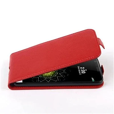 Abbildung von Cadorabo Hülle kompatibel mit LG G5 Flip Design aus Premium Kunst Leder Klappbare Stoßfeste Magnetische Cover für Tasche in Rot