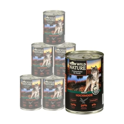 Abbildung von Dehner Wild Nature Hundefutter Hochmoor, Nassfutter getreidefrei / zuckerfrei, für ausgewachsene Hunde, Ente, 6 x 400 g Dose (2.4 kg)