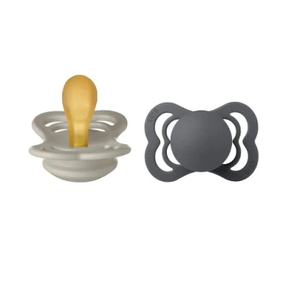 Abbildung von BIBS Supreme Schnuller 2er Pack, BPA frei, Symmetrischer Nippel. Naturkautschuk/Latex, Hergestellt in Dänemark. 0 6 Monate (2er Pack), Sand/Iron