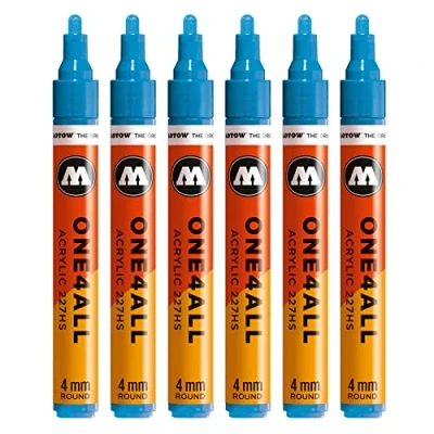 Abbildung von Molotow One4All 227HS Acryl Marker (4,0 mm Strichstärke, hochdeckend und permanent, UV beständig, für fast alle Untergründe) 6 Stück Farbe 230 schockblau