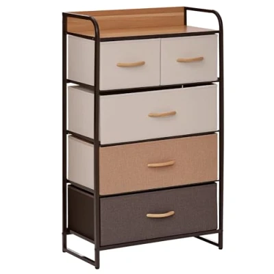 Abbildung von HOMCOM Kommode mit 5 Faltbaren Stoff Schubladen, Griff (Aufbewahrungsschrank, 1 St., Kleiderschrank), für Wohnzimmer, Schlafzimmer, Braun
