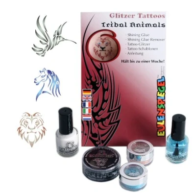 Abbildung von Eulenspiegel 730577 Glitzer Tattoo Set Tribal Animals, Glitter Set, für Karneval, Mottoparty