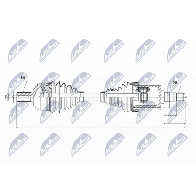 Abbildung von NTY NPW VV 022 Antriebswelle Vorderachse, Vorderachse links Getriebeautomatik 6 Gang VOLVO: V60 I, S60 II, V70 3