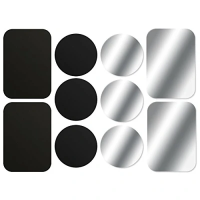Abbildung von AJOXEL [10 Stück Metallplatte Metallplättchen Selbstklebend Set (6 Runden+4 Rechteckig) mit Klebefolie für Magnet KFZ Handyhalterung Sehr Dünn Ersatzplatten Handy und Tablet Schwarz + Silber