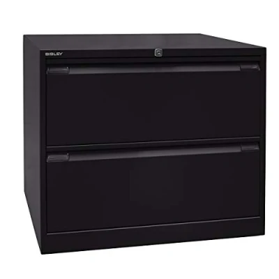 Abbildung von BISLEY Hängeregistraturschrank, doppelbahnig, DIN A4, 2 HR Schubladen, Metall, 633 Schwarz, 62.2 x 80 71.1 cm