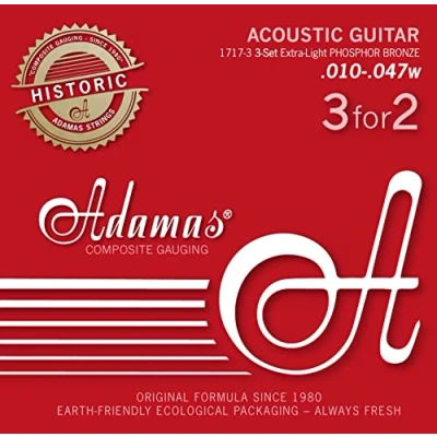 Abbildung von Adamas Saiten für Akustikgitarren Historic Reissue Phosphor Bronze 3er Satz Ex Light .010