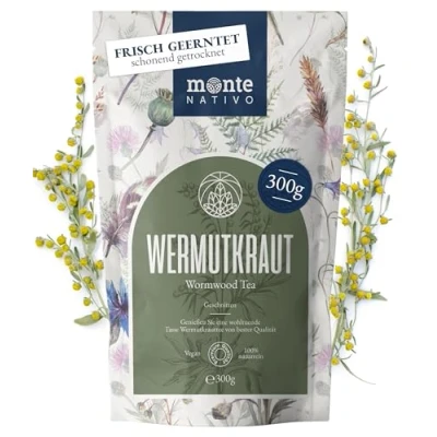 Abbildung von Wermutkraut Monte Nativo (300 g) Wermuttee schonend getrocknet zur jeder Zeit 100% rein und natürlich Wermut Tee (Wormwood) als Kräutertee oder Geschenk Früchtetee