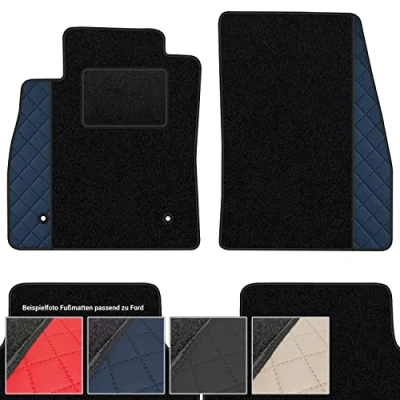 Abbildung von moto MOLTICO Fußmatten Auto Velours Autoteppiche Schwarz Automatten Set 4 teilig Auffälliges Design passend für Ford Puma ab 2019 (Blaues Muster)