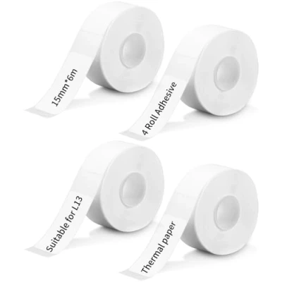 Abbildung von LEAZZLE Etiketten Selbstklebend 4pcs, Wasserdicht Etikettendruckpapier, Thermo Etikettenband 6mX15mm für Haus, Büro, Schule