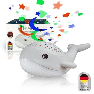 Abbildung von MegaLight Nachtlicht Baby Sternenhimmel 2in1 Projektor + warmweißes &amp; RGB Sternenprojektor in 3 Farben Kinder WILLY WHALE