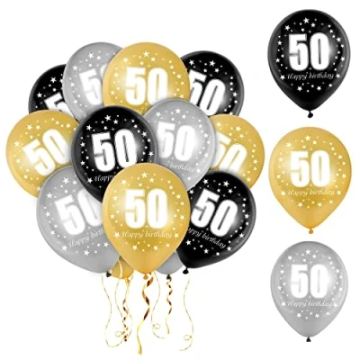 Abbildung von Luftballoon 50 Geburtstag, Geburtstag Deko Mann Frau, Zahlenballon 50, Gold Schwarz Silber Ballon 30 Stück Happy Birthday Girlande